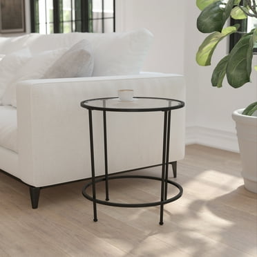 Jessie Modern Iron End Table with Round Tempered Glass Top Silver Jessie Modern Iron End Table with Round Tempered Glass Top Silver